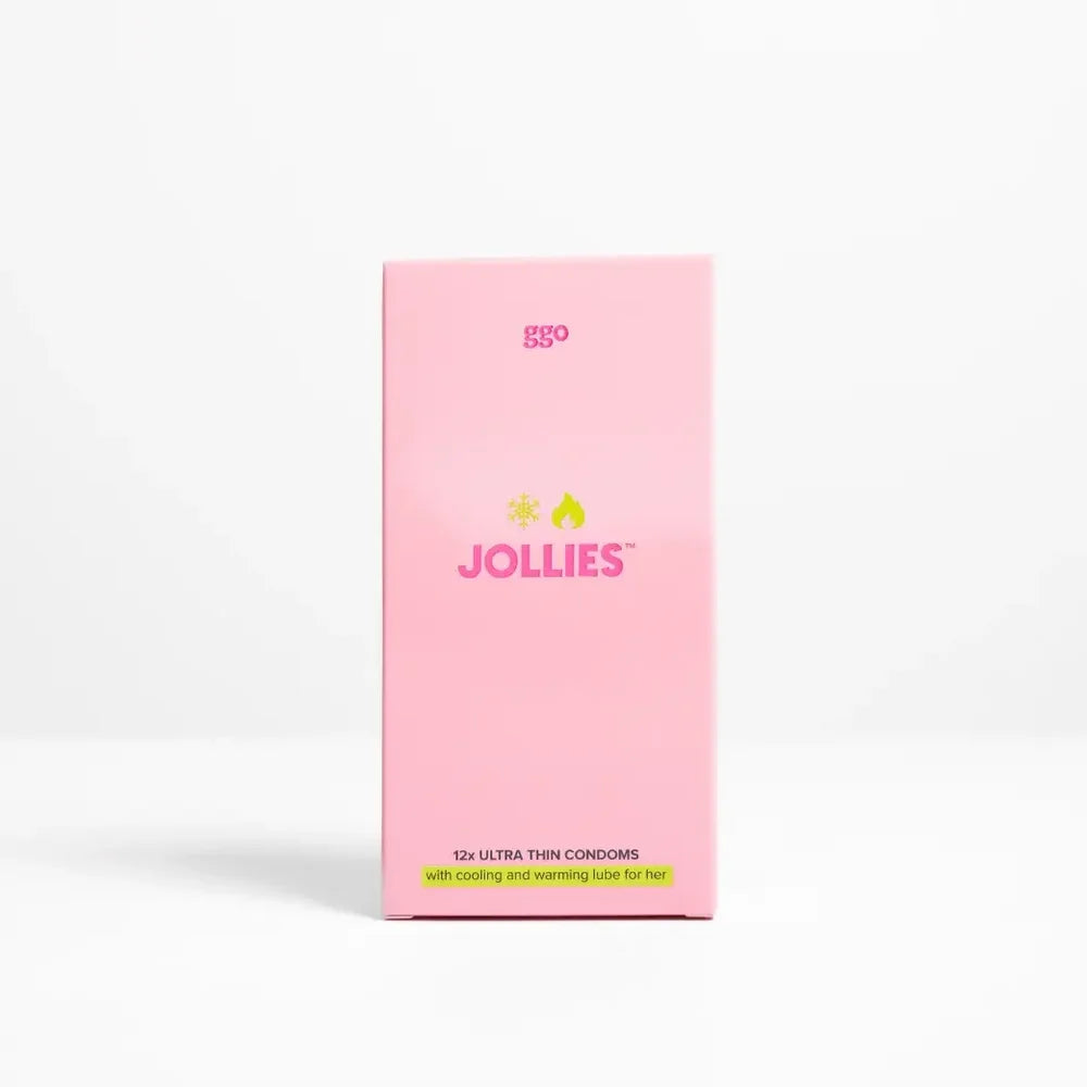 Pink box of Jollies on a white background