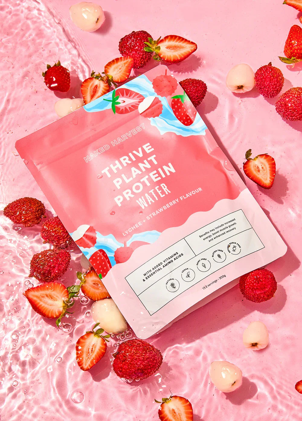 Lychee Strawberry Plant Protein Water - NU Harvest