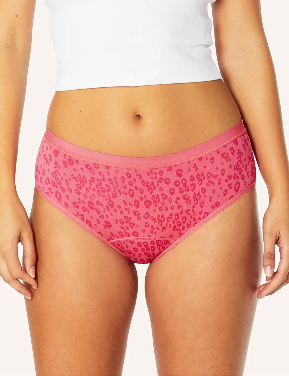 Pink leopard print underwear on a white background